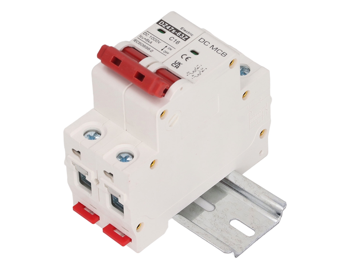 Laxiscreed Disjuntor 2p Miniatura Para Sistemas Solares, 16a, Montagem Em Trilho Din E Proteção Dc 1000v