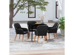 Vidaxl 5 Pcs Conjunto De Jantar P/ Jardim C/ Almofadões Preto