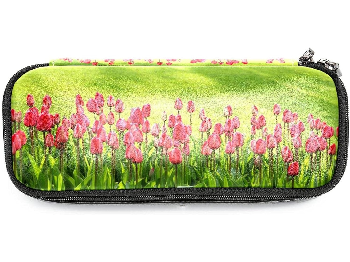 Estojo Grande Com Estampa De Tulipa Vermelha, Organizador De Maquiagem, Bolsa Escola, Escritório, Adulto, Menina E