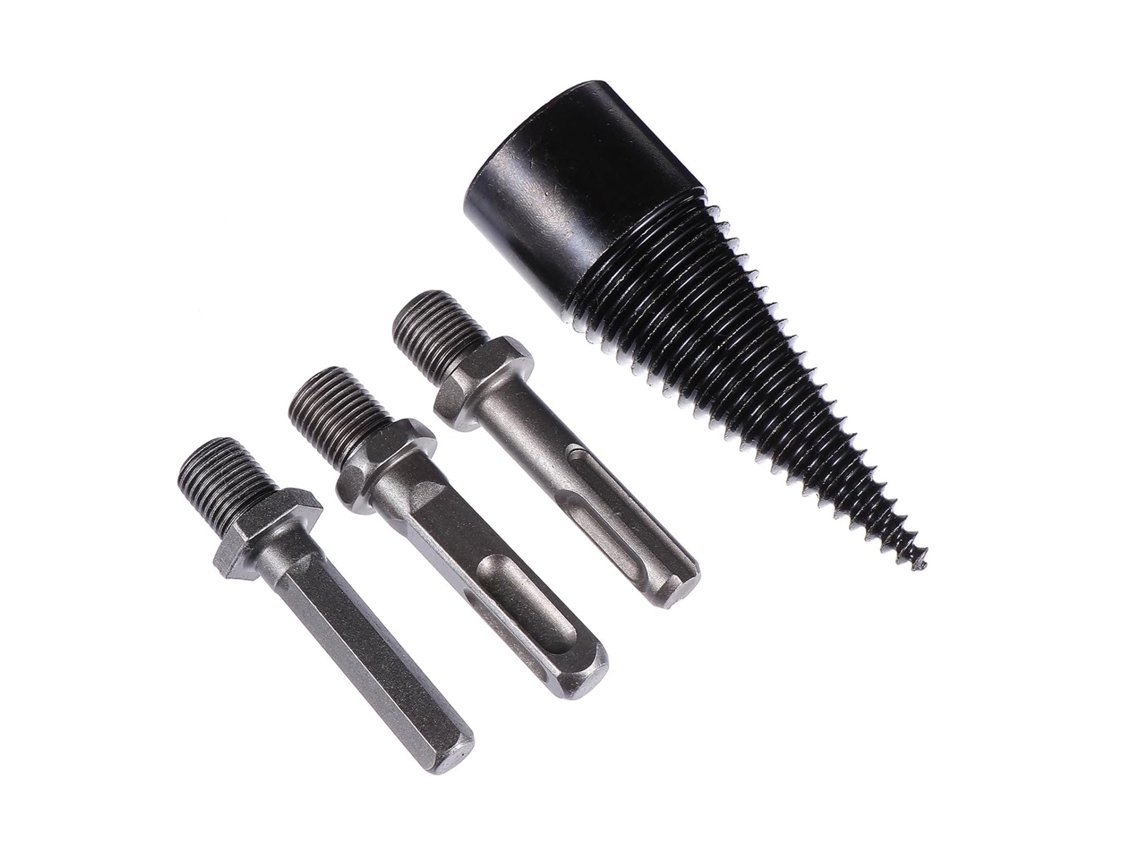 Conjunto De 4 Brocas De Aço Com Cone Divisor De Madeira E Ranhuras Antiderrapantes.