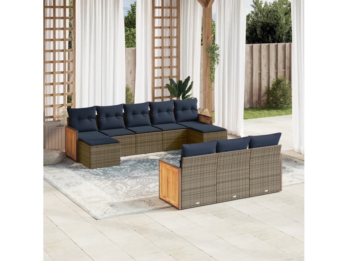 Vidaxl Conjunto De Sofá De Jardim Com 10 Peças E Almofadas Em Rattan Sintético Cinza