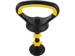 Kettlebell ajustável para elevação, feito de plástico.