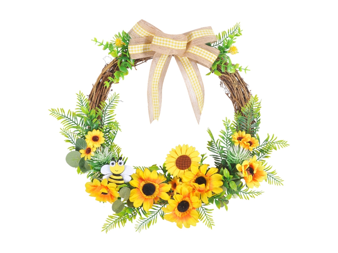 Guirlanda de Cipreste para Porta com Margaridas Decorativas de Páscoa LAXISCREED