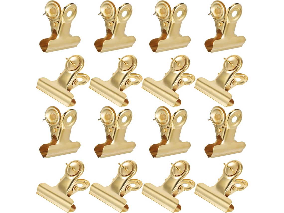 Clipes de Metal Dourado Reforçados com Tachinhas para Quadrados de Cortiça, 30 Unidades, Clipes Multiuso para