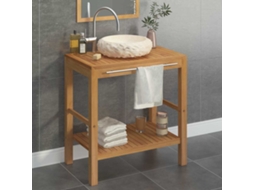 Vidaxl Armário Casa De Banho Teca Maciça + Lavatório Mármore Cor Creme