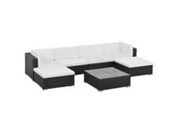 Vidaxl 7 Pcs Conjunto Lounge De Jardim C/ Almofadões Vime Pe Preto