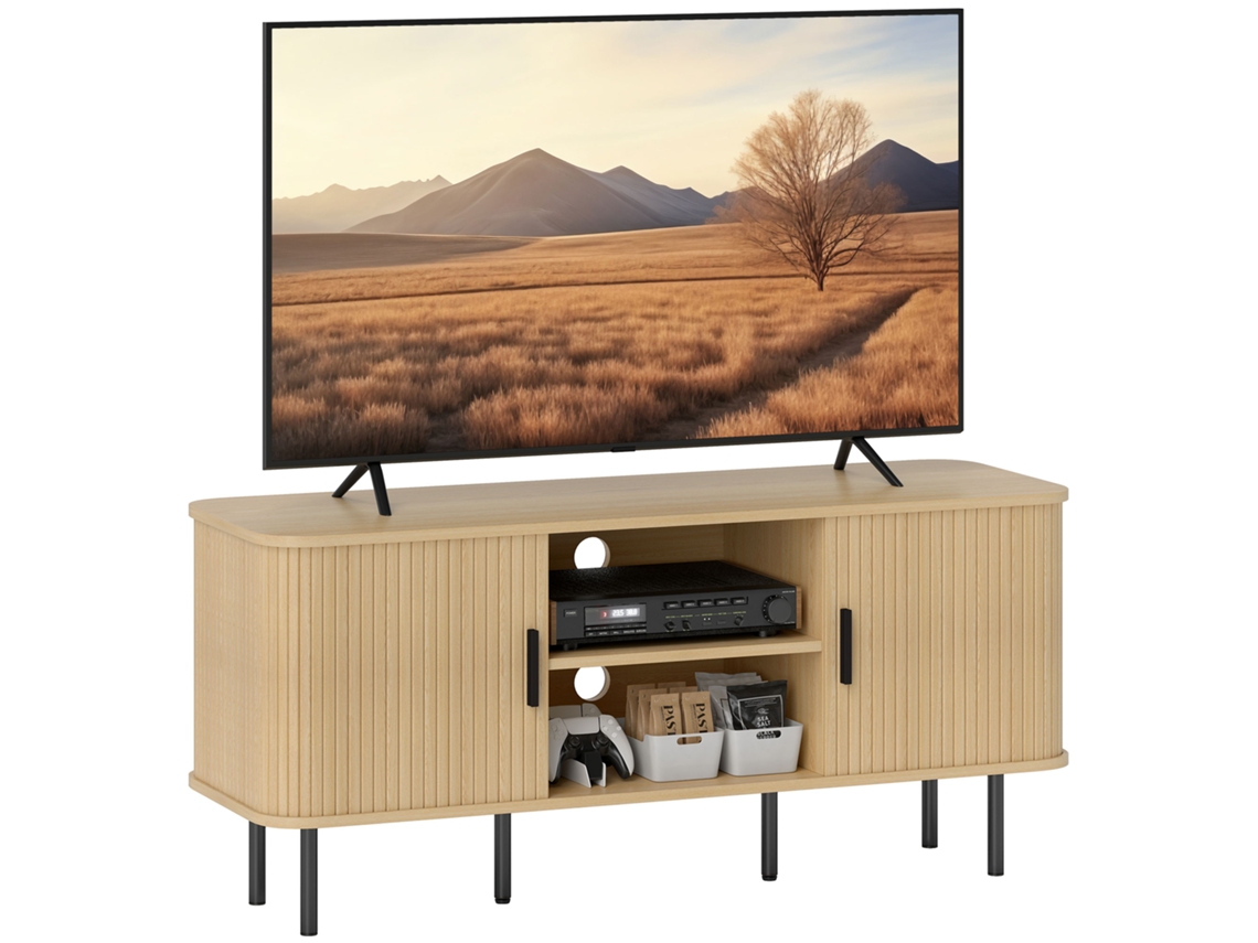 Rack escandinavo com portas ripadas até 55 polegadas carvalho ZACHARY