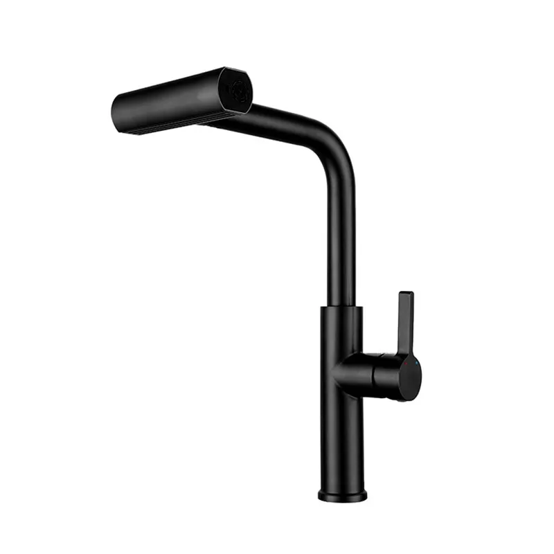 (preta) Torneira De Cozinha Tipo Cascata Com 4 Modos De Jato, Ducha Extensível E Água Quente E Fria.