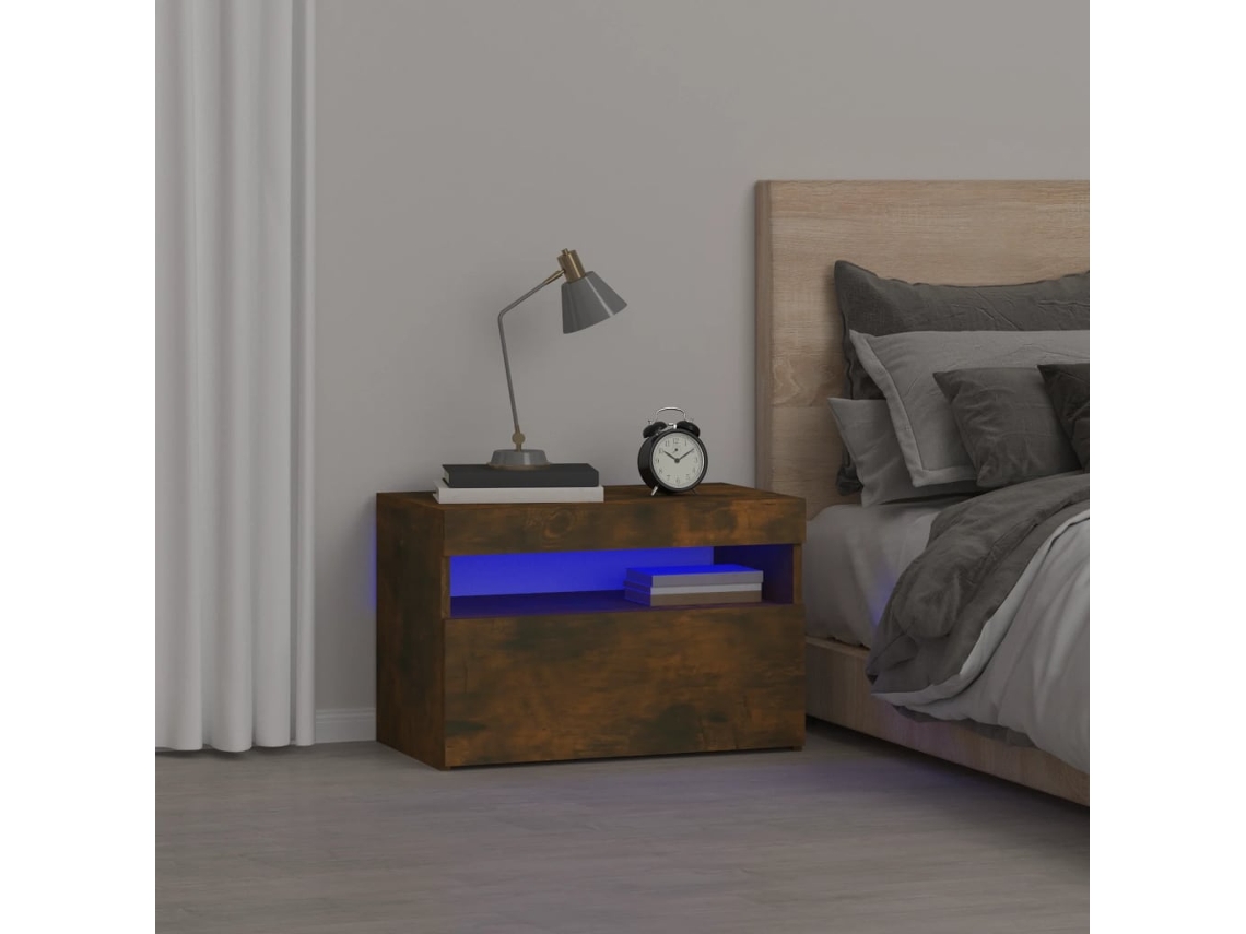 Vidaxl Mesa De Cabeceira C/ Leds 60x35x40 Cm Carvalho Fumado