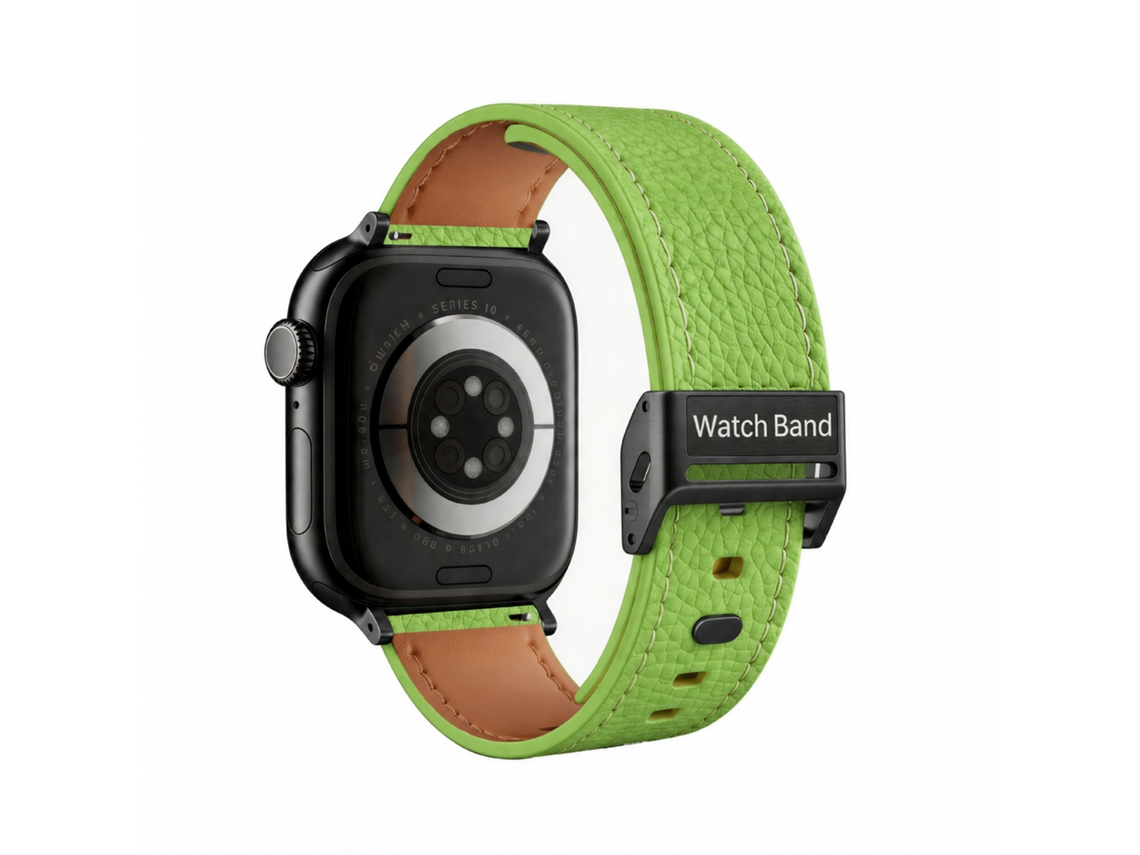 Pulseira De Couro Granulado Cor Lichia Com Fivela Metálica Perfurada Para Apple Watch S11, Compatível Com Huawei 22mm