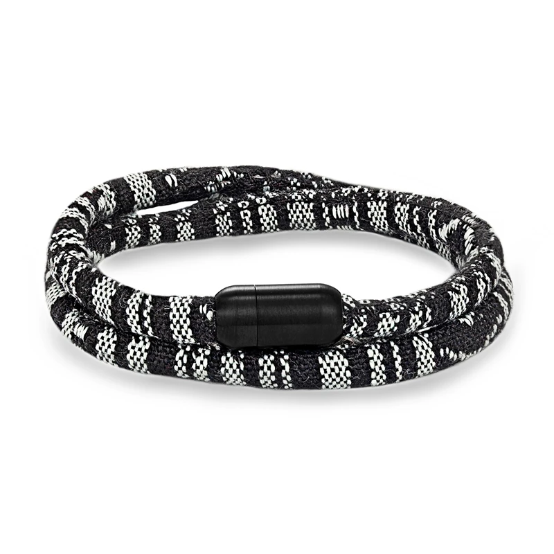 Pulseira de Casal Simples e Colorida com Pingente Trançado em Corda, Feita À Mão em Estilo Étnico MDUG (preto 19cm)