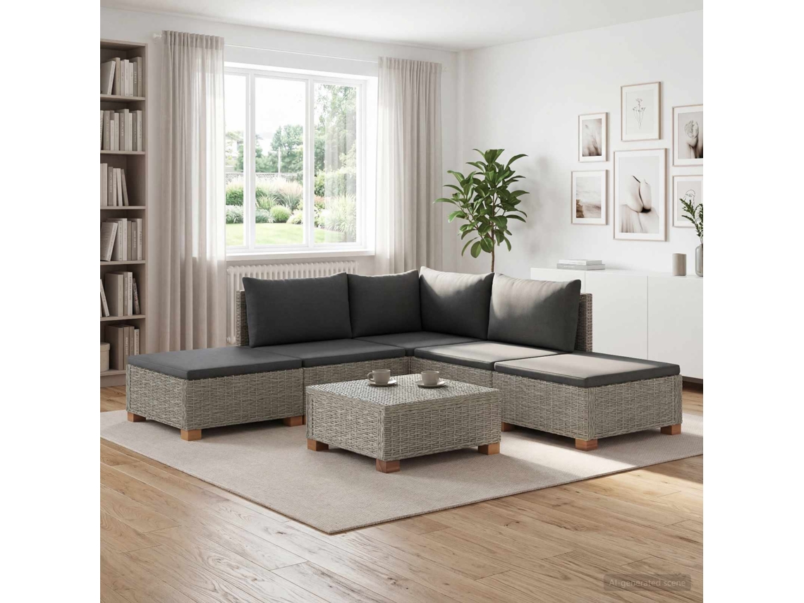 Vidaxl 6 Unid. Conjunto De Lounge Em Rattan Com Almofadas Gendt