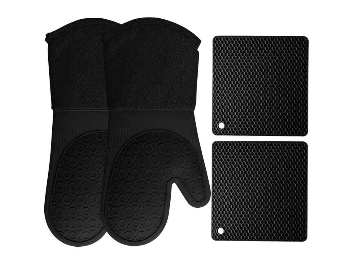 2026 conjunto de 4 Luvas de Forno e Suportes para Xícara de Silicone Resistente Ao Calor e Antiderrapante para Cozinha