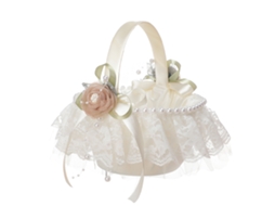 Cesta de Menina das Flores de Renda com Pérolas para Casamento, Decoração com S/MARCA