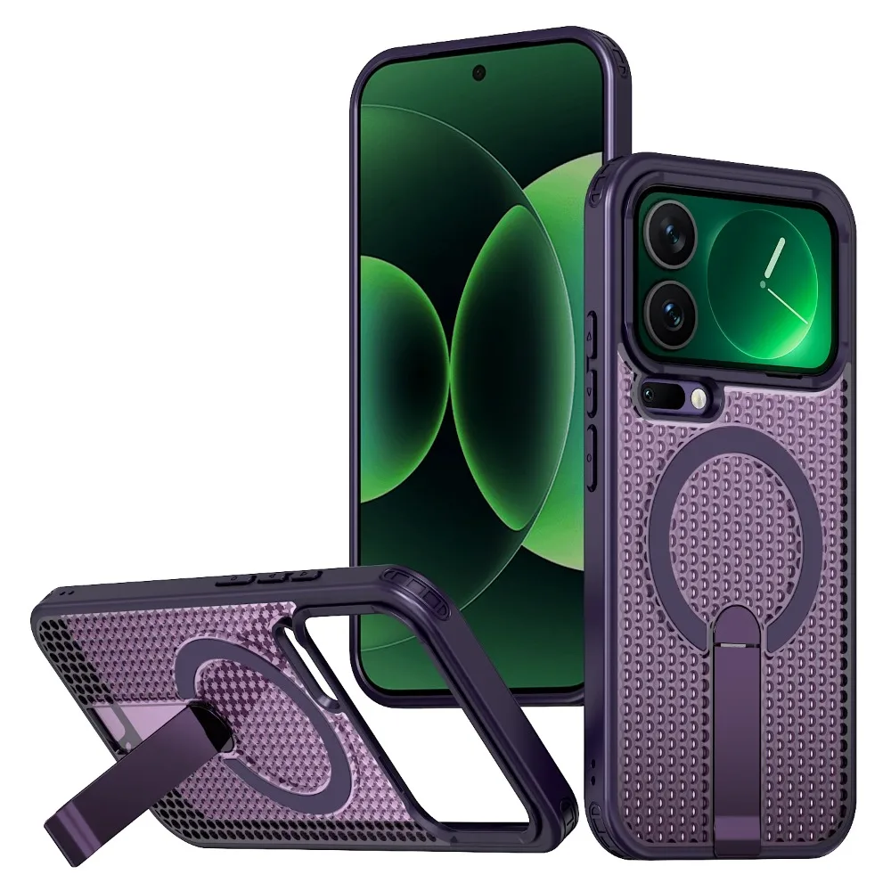 (roxo, Xiaomi 14t) Capa Protetora Magnética Magsafe Com Suporte Oculto, Dissipação De Calor E Resistência A Impactos.