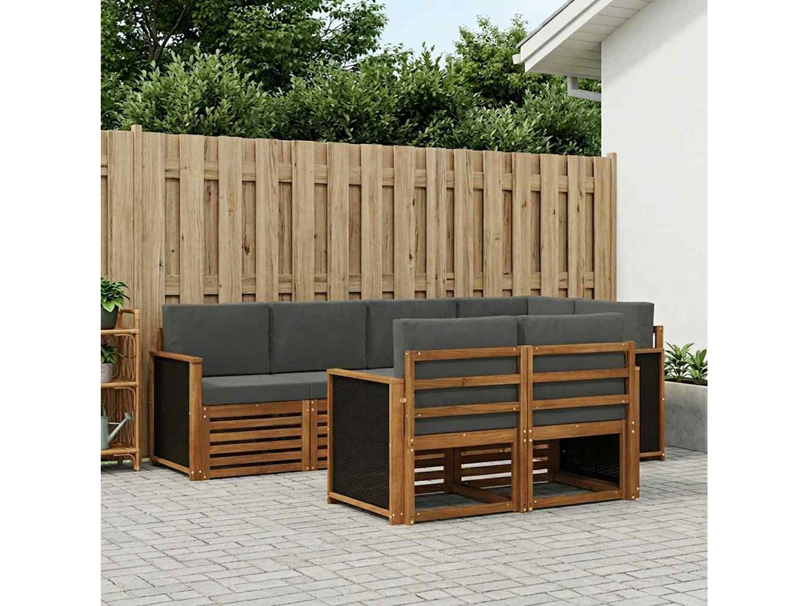 Vidaxl Conjunto De Sofá Sectional 6 Pcs Natural E Antracite