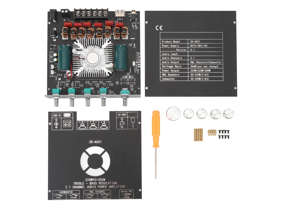 Placa de Áudio Bluetooth EOOCOO, 2.1 canais, graves e agudos ajustáveis