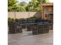 Vidaxl Conjunto De Sofá De Jardim 12 Pcs Cinza E Cinza Escuro Vime Pe