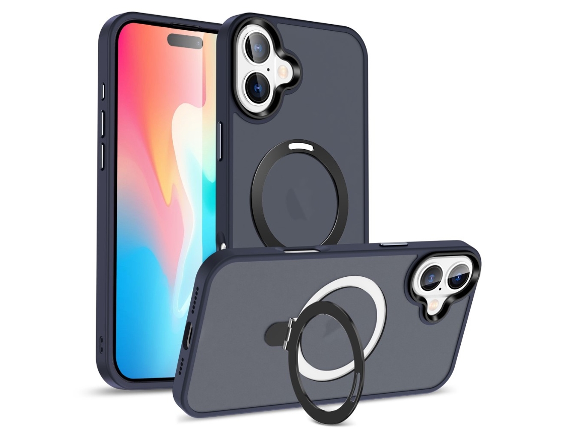 Casa Em Tpu Com Suporte, Compatível Com Magsafe Para Apple Iphone 16 - Azul Escuro