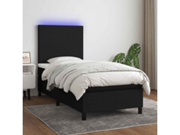 Vidaxl Cama Box Spring C/ Colchão E Led 90x200 Cm Tecido Preto