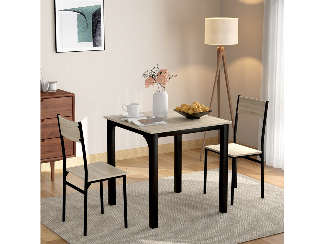Conjunto de Mesa PAPRIKA com 2 Cadeiras para Sala Jantar e Varanda Cor Natural para Decoração Elegante