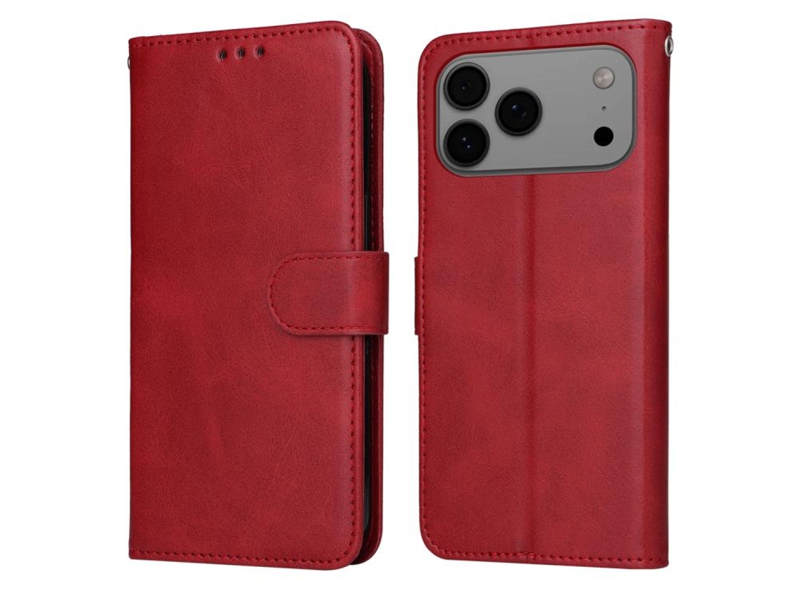 Capa Flip De Couro Para Iphone 17 Pro Max - Textura De Bezerro Clássica