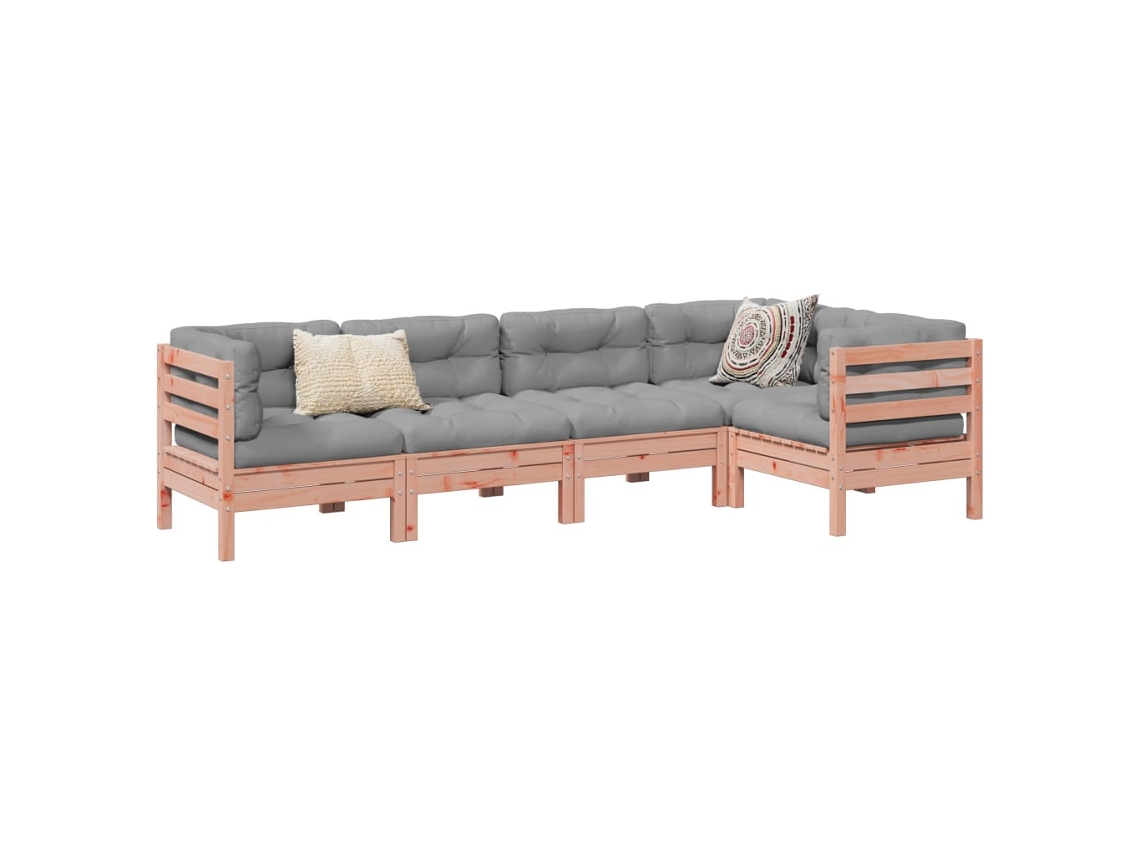 Vidaxl 5 Pcs Conj. Sofás Jardim C/ Almofadões Madeira Abeto de douglas