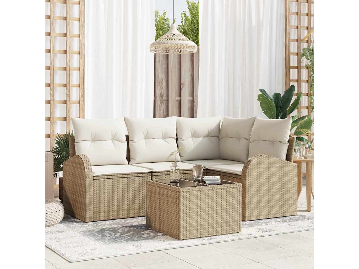 Vidaxl Conjunto De Sofá De Jardim 5 Pcs Bege E Branco Vime Pe