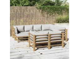 Conjunto 10 Peças Jardim Bambu Lounge C/ Almofadões Cinza Claro Dkd Home Decor