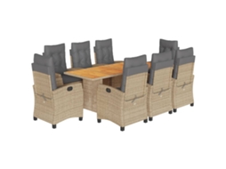 Maison Exclusive - 9 Pcs Conj. Jantar Jardim C/ Almofadões Vime Pe Bege Misturado