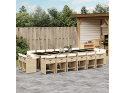 17 Pcs Conjunto De Jantar P/ Jardim C/ Almofadões Vime Pe Bege Dkd Home Decor