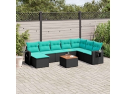 Vidaxl Conjunto De Sofá De Jardim De 9 Peças Com Almofadas Em Rattan Sintético Preto