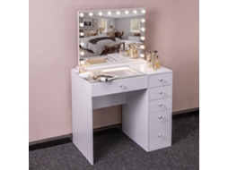 Toucador Penteadeira com Espelho Luz Led 6 Gavetas Branco 92 X 55 X 141 Cm FENCHILIN