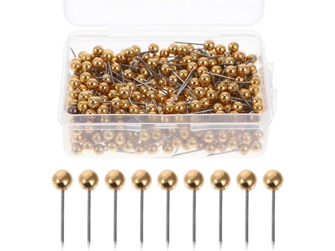 Conjunto Totority com 600 tachinhas redondas e compactas em metal dourado para marcação de mapas e trabalhos manuais, Penetram