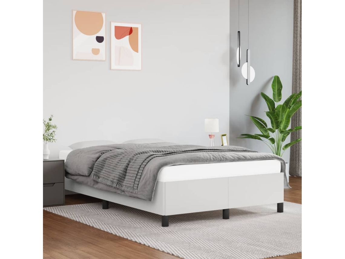 Vidaxl Estrutura De Cama Sem Colchão 120x190cm Couro Do Falso Branco