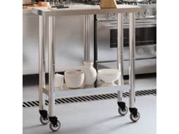 Vidaxl Mesa De Trabalho De Cozinha C/ Rodas 82,5x30x85 Cm Aço Inox.