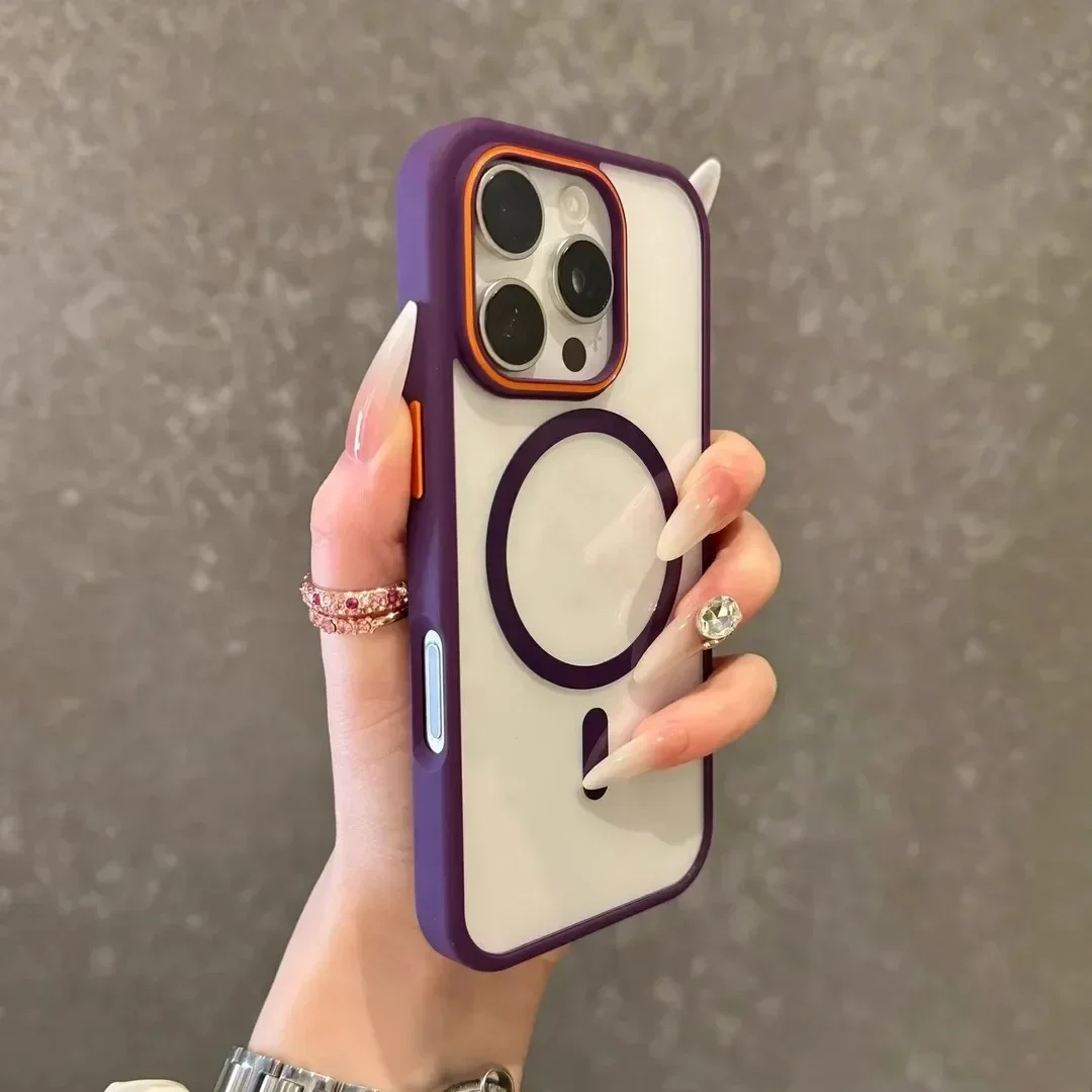Capa Protetora Magnética Transparente Com Moldura Para Proteção Contra Impactos E Quedas (iphone 16 Pro Roxo).