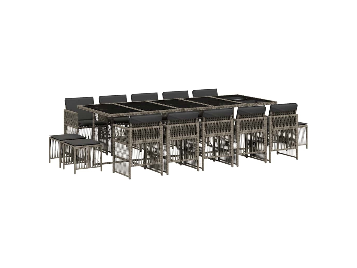 Conjunto de Jantar 15 Pcs para Jardim com Almofadões Vime Pe Cinzento MAISON EXCLUSIVE (15 pcs)