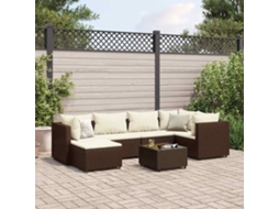 Vidaxl 7 Pcs Conjunto Lounge De Jardim C/ Almofadões Vime Pe Castanho