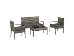 Conjunto Jardim 4 Peças Duas Poltronas, Sofá Duplo e Mesa Tampo Vidro Cinza QINGYU TECH