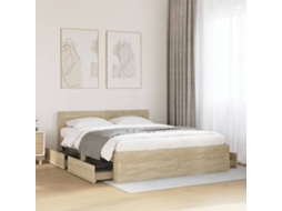 Vidaxl Estrutura Cama C/ Cabeceira Derivados Madeira Carvalho Sonoma