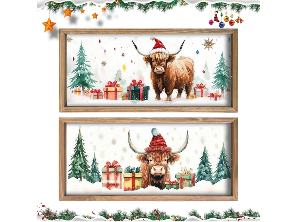 Arte de Parede Estilo Highland Motivo Vaca 2 Pe as Impress o R Stica em Madeira para Cozinha Quarto Sala Estar Infantil VAYOTOY