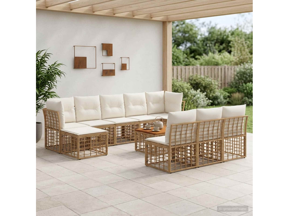 Vidaxl Conjunto De Sofás Para Exterior 11 Pcs Natural E Branco Creme
