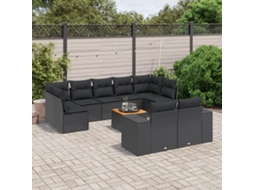 Vidaxl 10 Pcs Conjunto Sofás De Jardim C/ Almofadões Vime Pe Preto
