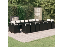 Vidaxl 19 Pcs Conjunto Jantar P/ Jardim C/ Almofadões Vime Pe Preto