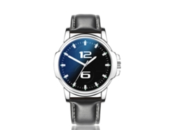 Reloj De Pulsera Para Hombre De Cuero Con Dial Redondo Analógico De Cuarzo Negro