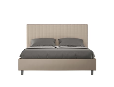 Cama de Casal Queen Size com Arrumação Estofada SunnyITYHOME (160 x 210 cm - Painéis de Melamina e Couro Sintético)