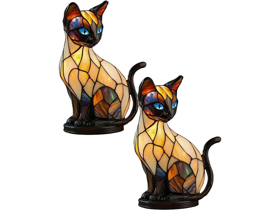 Conjunto De 2 Luminárias Em Formato Gato Vidro Colorido Luminária