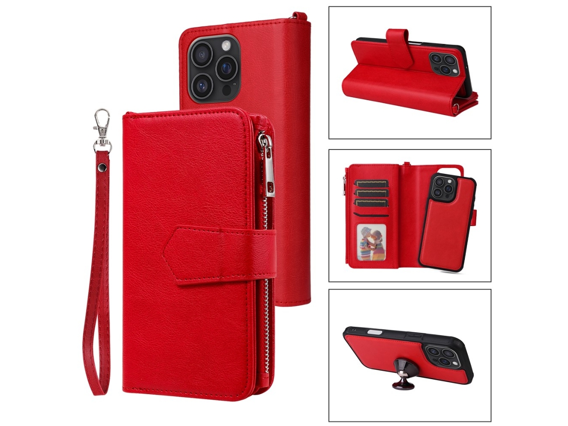 Capa Em Couro Pu Para Apple Iphone 16 Pro Max - Cor Vermelho