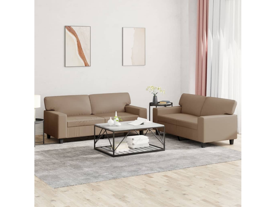 Vidaxl 2 Pcs Conjunto De Sofás Couro Artificial Cor Cappuccino